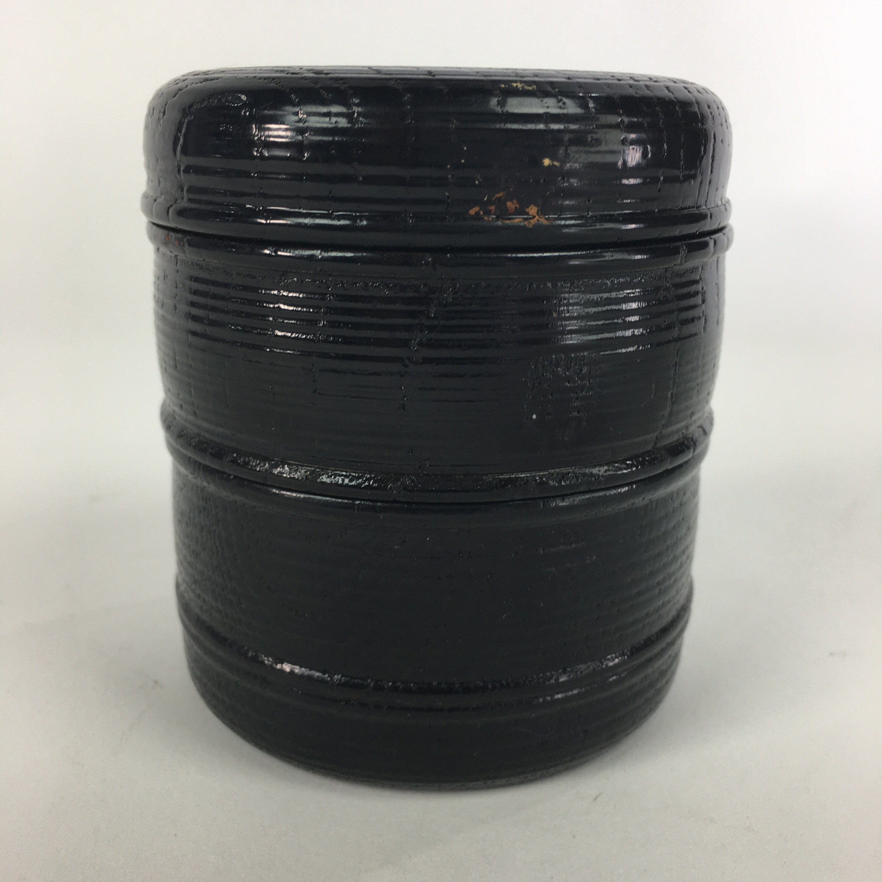 Japanese Wood Lacquer Lidded Container Double-Tiered Vtg Accessory Case UR523