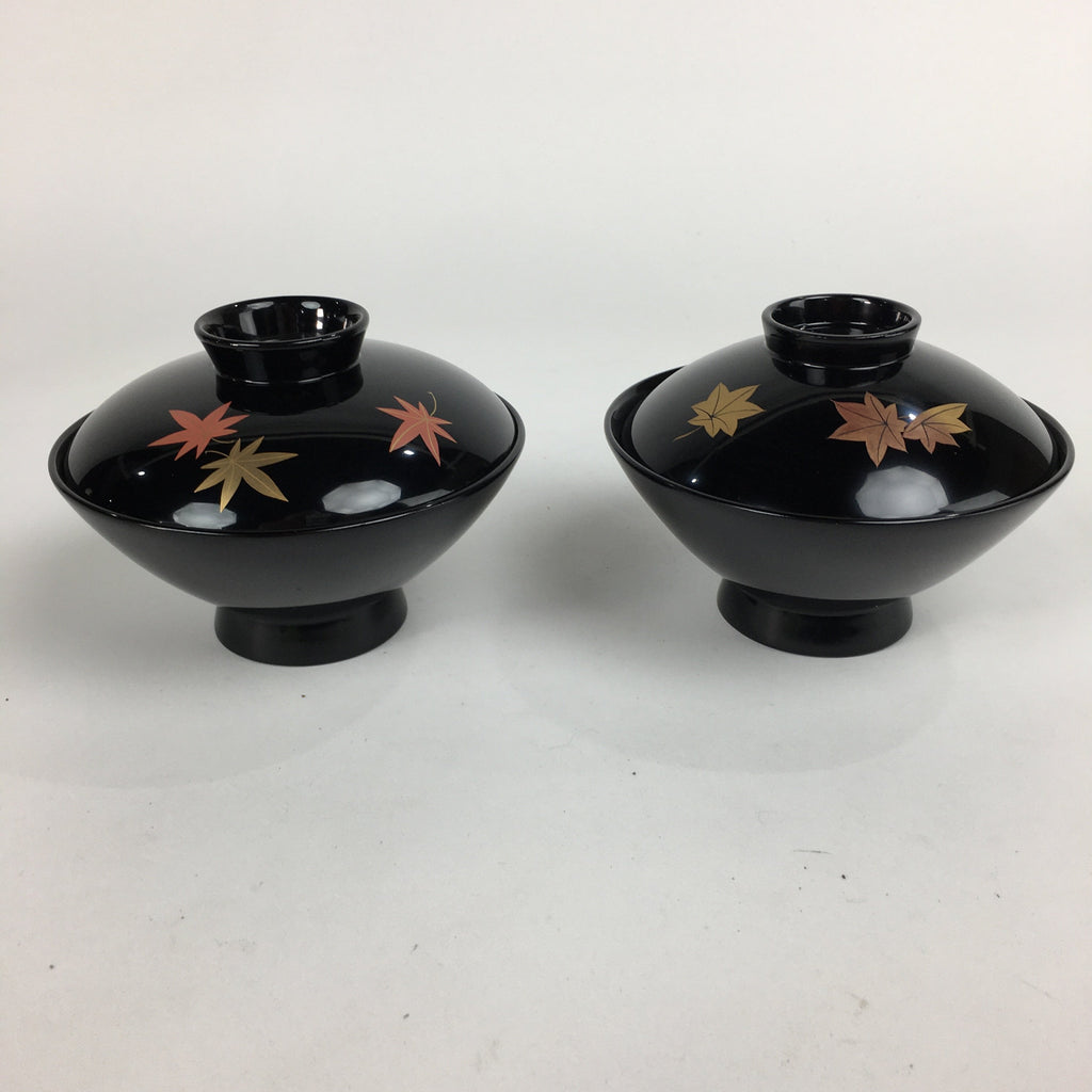 Japanese Wood Lacquer Lidded Soup Bowl 2pc Vtg Black Futatsuki-Owan LWB39