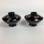 Japanese Wood Lacquer Lidded Soup Bowl 2pc Vtg Black Futatsuki-Owan LWB39