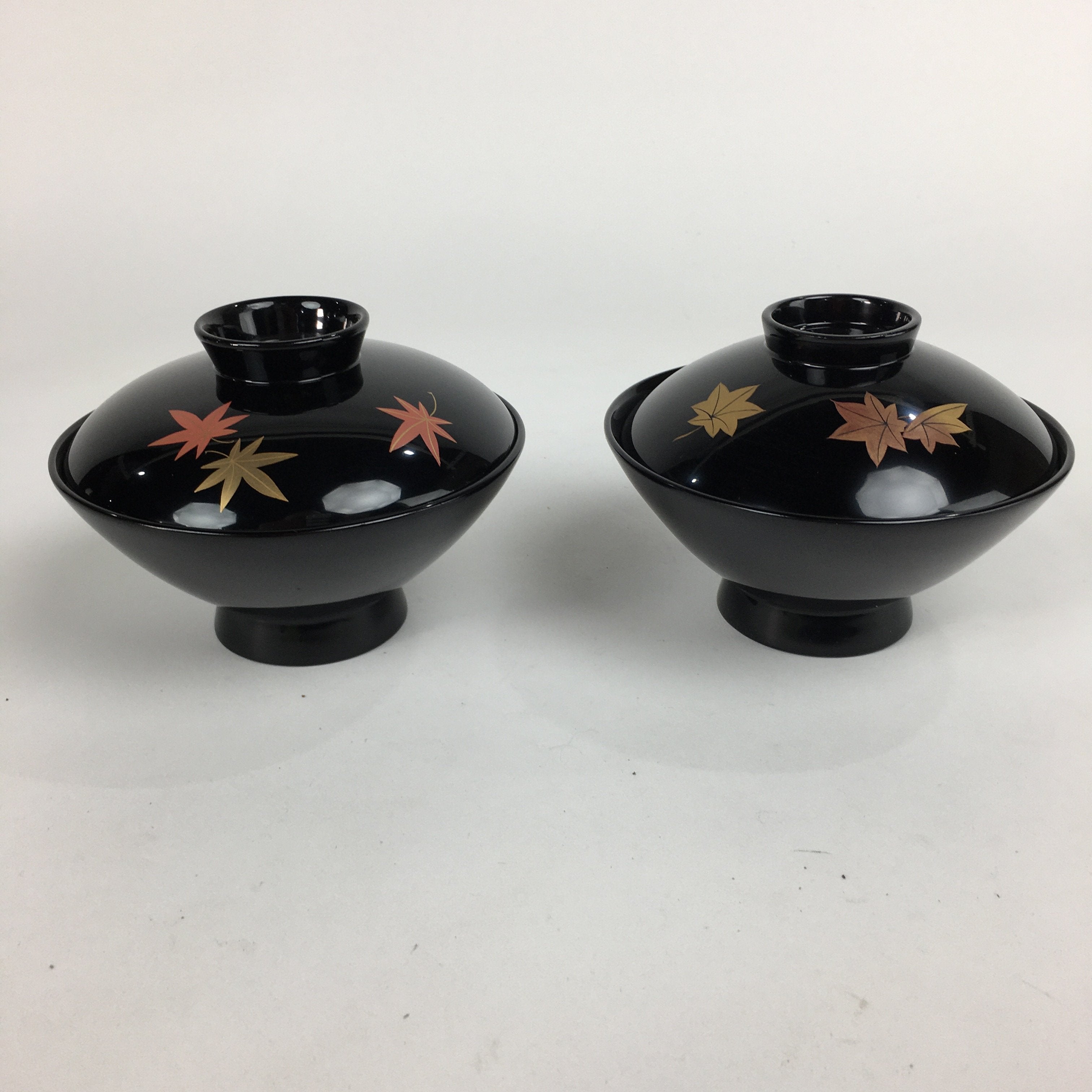 Japanese Wood Lacquer Lidded Soup Bowl 2pc Vtg Black Futatsuki-Owan LWB39