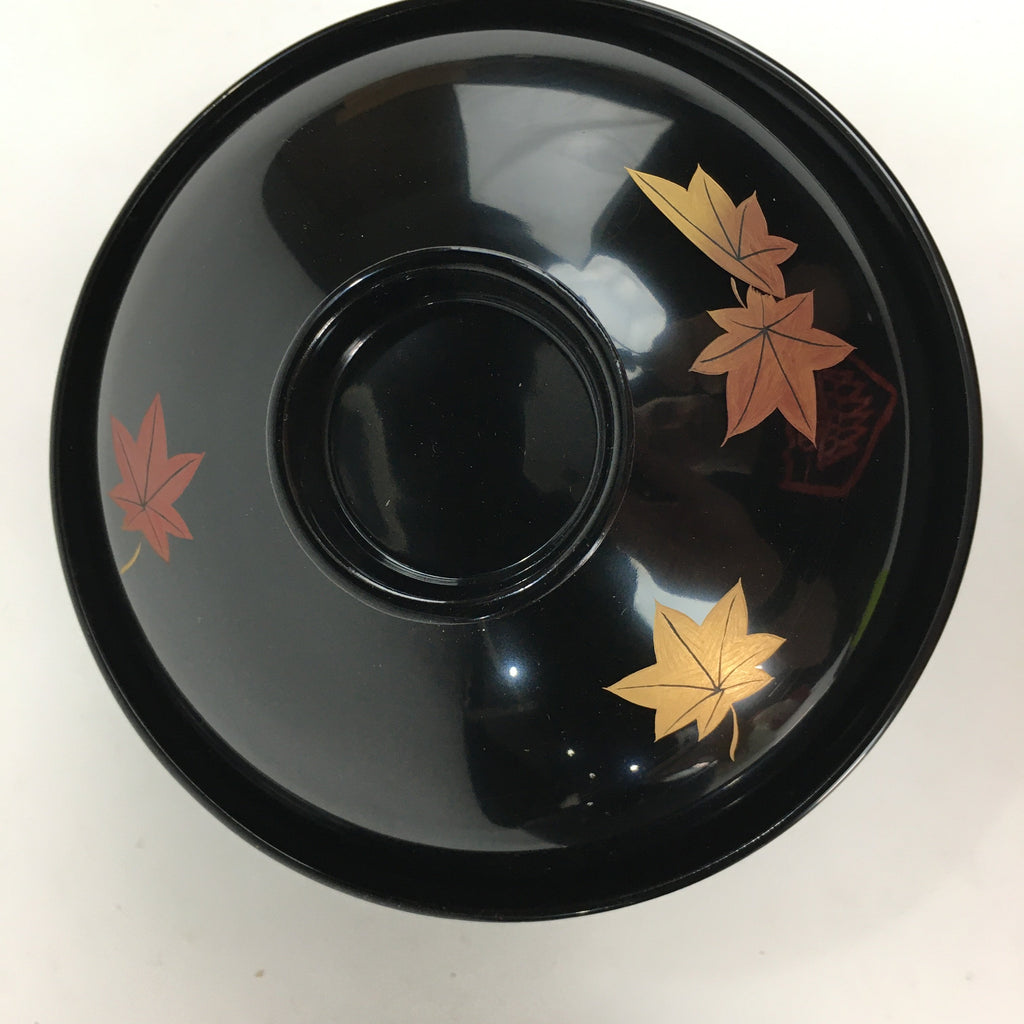 Japanese Wood Lacquer Lidded Soup Bowl 2pc Vtg Black Futatsuki-Owan LWB39