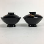 Japanese Wood Lacquer Lidded Soup Bowl 2pc Vtg Black Futatsuki-Owan LWB39