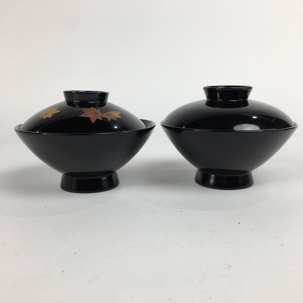Japanese Wood Lacquer Lidded Soup Bowl 2pc Vtg Black Futatsuki-Owan LWB39