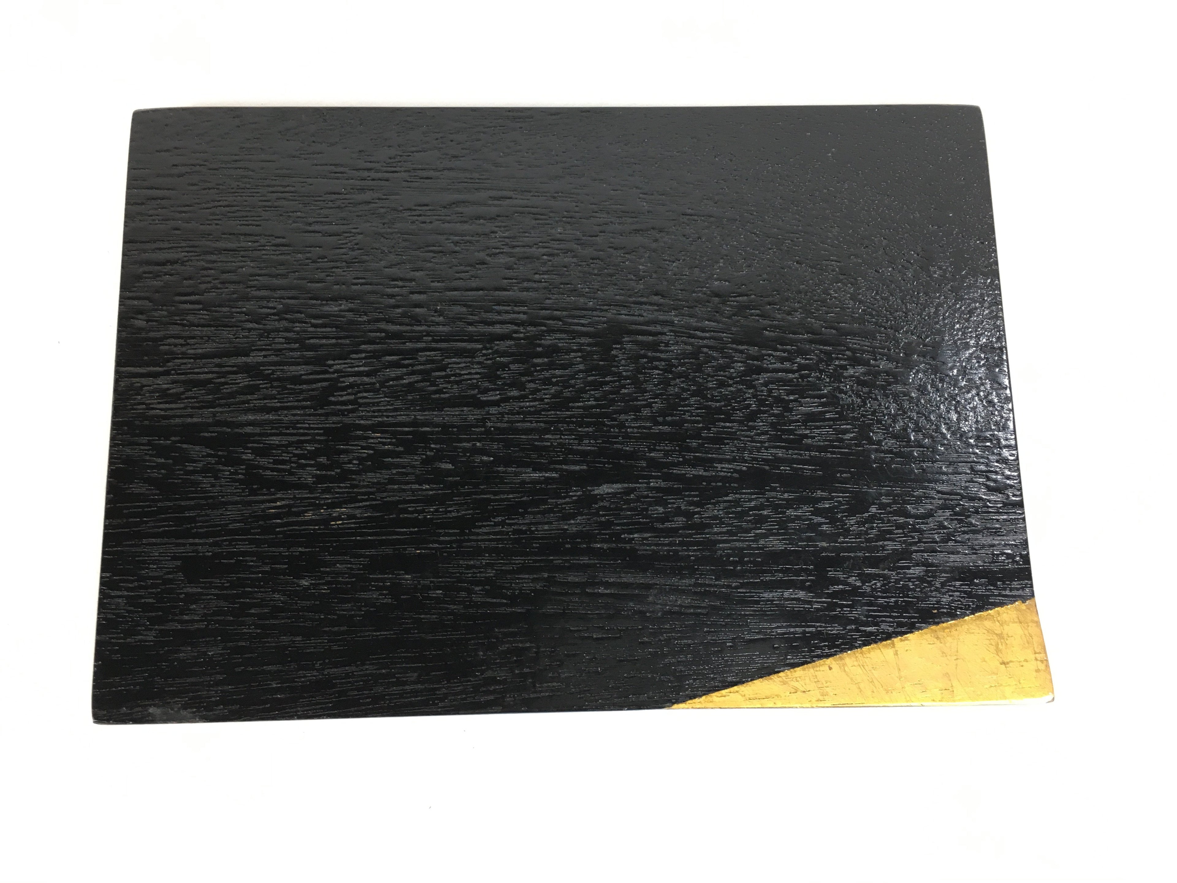 Japanese Wood Lacquer Placemat Vtg Rectangle Tray Obon Nurimono Black QT127