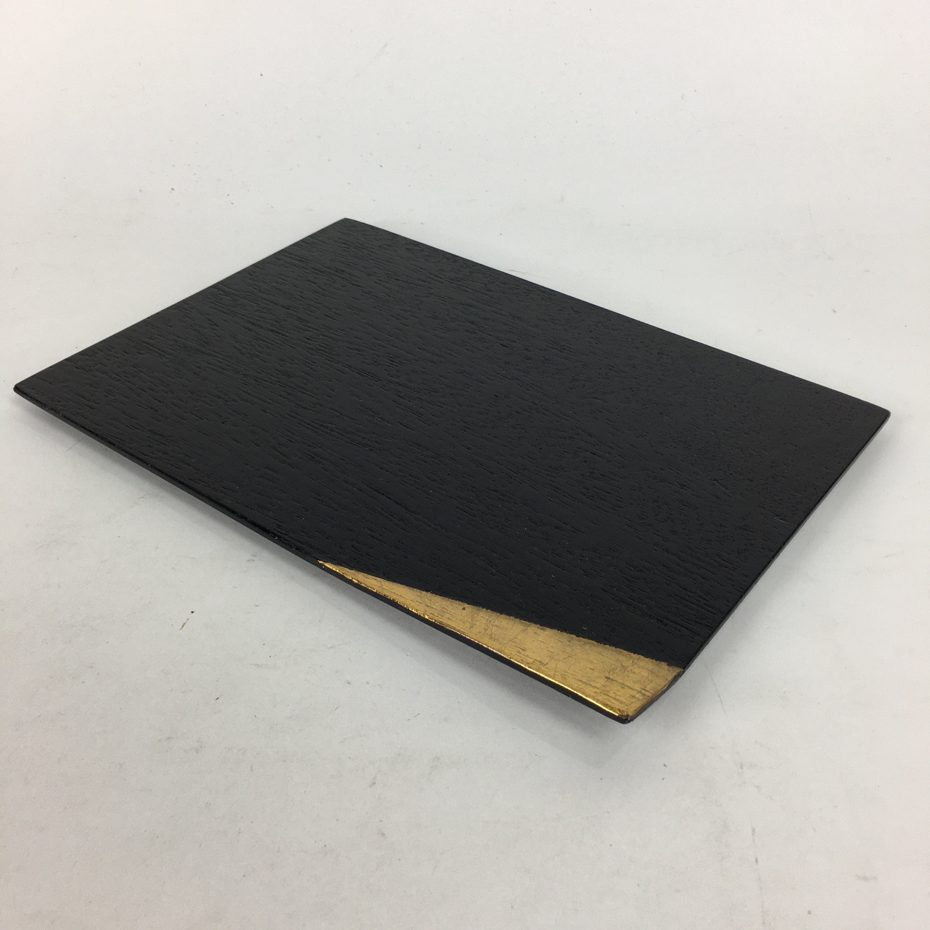 Japanese Wood Lacquer Placemat Vtg Rectangle Tray Obon Nurimono Black QT127