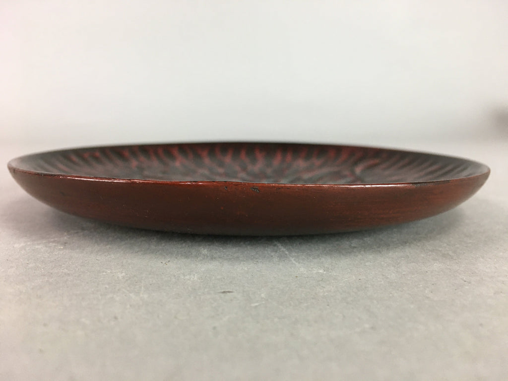 Japanese Wood Lacquer Plate Kamakura-Bori Vtg Brown Hand-carved Floral UR241