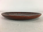 Japanese Wood Lacquer Plate Kamakura-Bori Vtg Brown Hand-carved Floral UR241