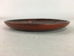 Japanese Wood Lacquer Plate Kamakura-Bori Vtg Brown Hand-carved Floral UR241