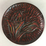 Japanese Wood Lacquer Plate Kamakura-Bori Vtg Brown Hand-carved Floral UR241