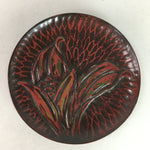Japanese Wood Lacquer Plate Kamakura-Bori Vtg Brown Hand-carved Floral UR242