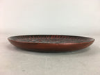 Japanese Wood Lacquer Plate Kamakura-Bori Vtg Brown Hand-carved Floral UR242