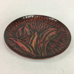 Japanese Wood Lacquer Plate Kamakura-Bori Vtg Brown Hand-carved Floral UR242
