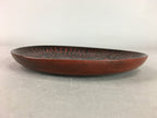 Japanese Wood Lacquer Plate Kamakura-Bori Vtg Brown Hand-carved Floral UR243