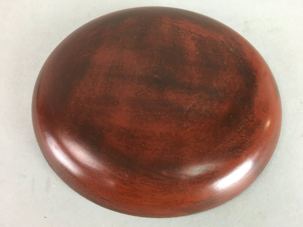 Japanese Wood Lacquer Plate Kamakura-Bori Vtg Brown Hand-carved Floral UR243