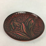 Japanese Wood Lacquer Plate Kamakura-Bori Vtg Brown Hand-carved Floral UR243
