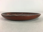Japanese Wood Lacquer Plate Kamakura-Bori Vtg Brown Hand-carved Floral UR244