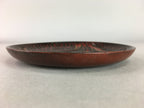 Japanese Wood Lacquer Plate Kamakura-Bori Vtg Brown Hand-carved Floral UR244