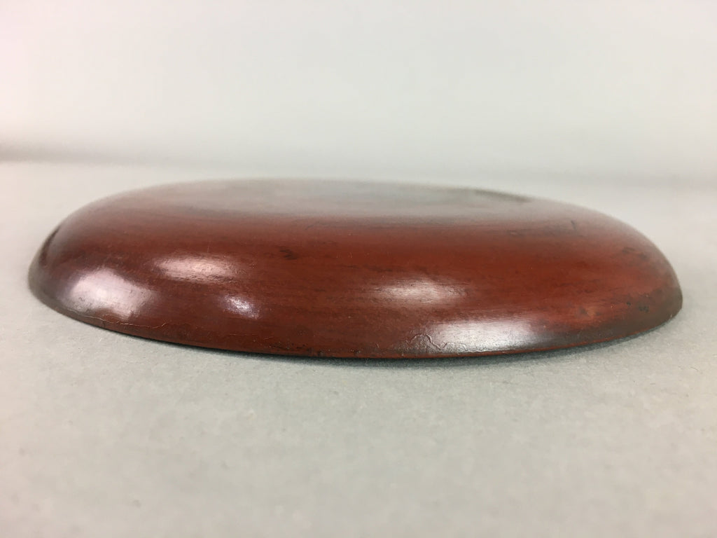 Japanese Wood Lacquer Plate Kamakura-Bori Vtg Brown Hand-carved Floral UR244