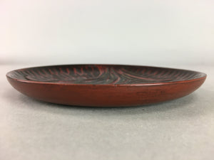 Japanese Wood Lacquer Plate Kamakura-Bori Vtg Brown Hand-carved Floral UR245