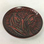 Japanese Wood Lacquer Plate Kamakura-Bori Vtg Brown Hand-carved Floral UR245