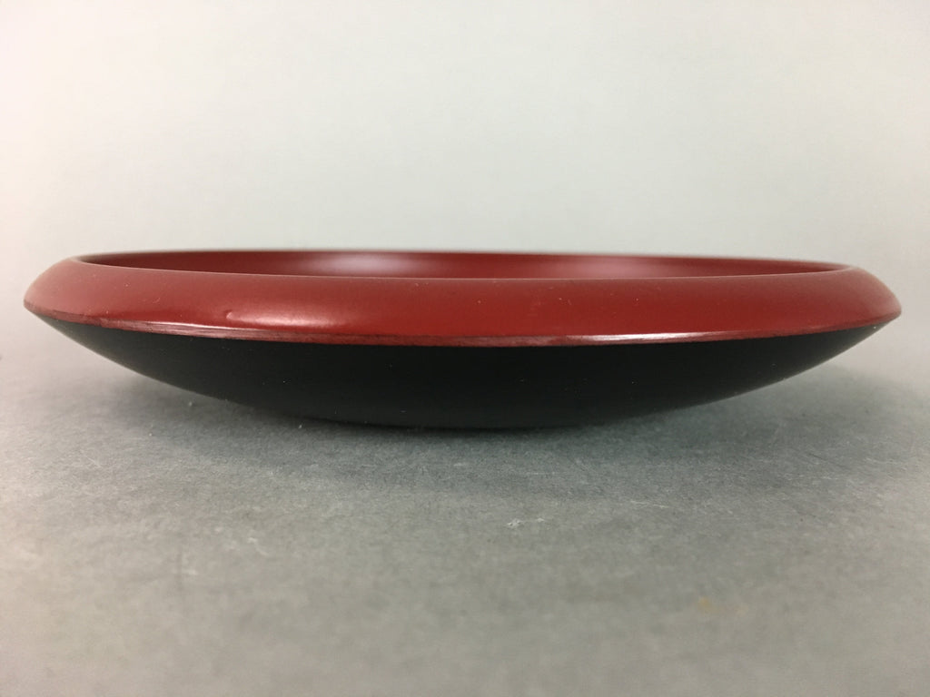 Japanese Wood Lacquer Plate Replica Vtg Floral Carving Round Red Black QT57