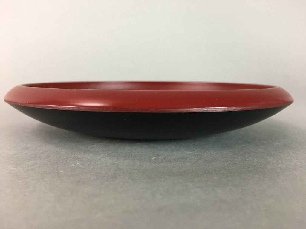 Japanese Wood Lacquer Plate Replica Vtg Floral Carving Round Red Black QT57