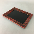Japanese Wood Lacquer Plate Vtg Flower Carving Design Rectangle Black Red UR326