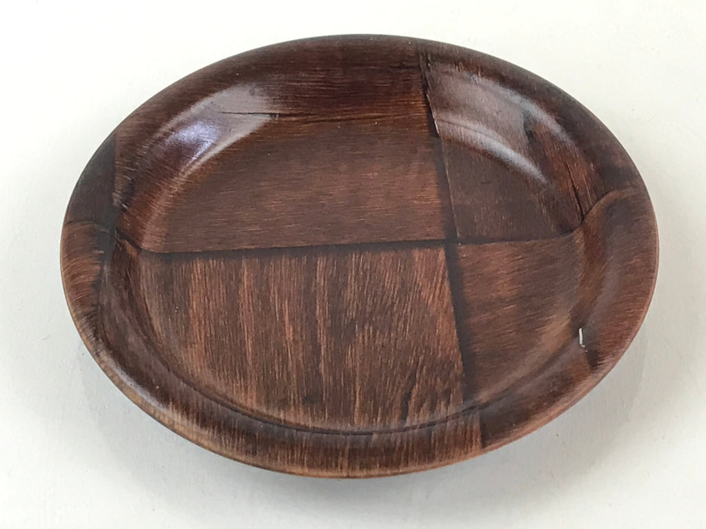 Japanese Wood Patchwork Drink Saucer ２pc Set Vtg Chataku Coaster Brown UR838