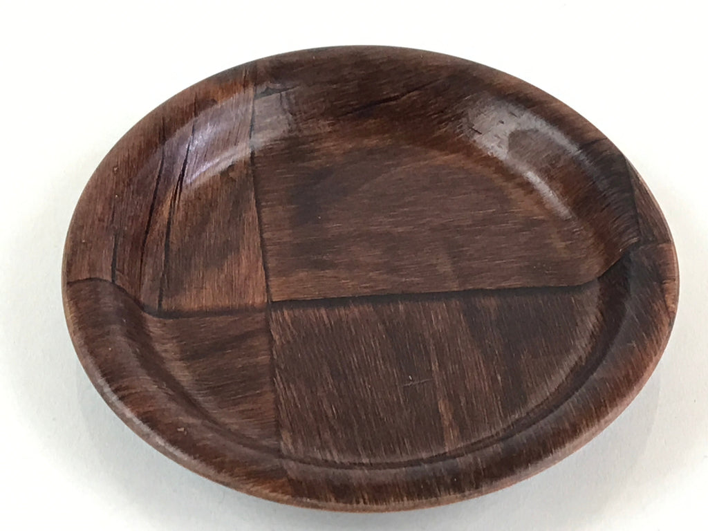 Japanese Wood Patchwork Drink Saucer ２pc Set Vtg Chataku Coaster Brown UR838