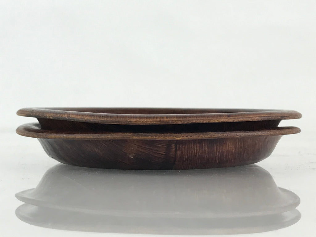 Japanese Wood Patchwork Drink Saucer ２pc Set Vtg Chataku Coaster Brown UR838