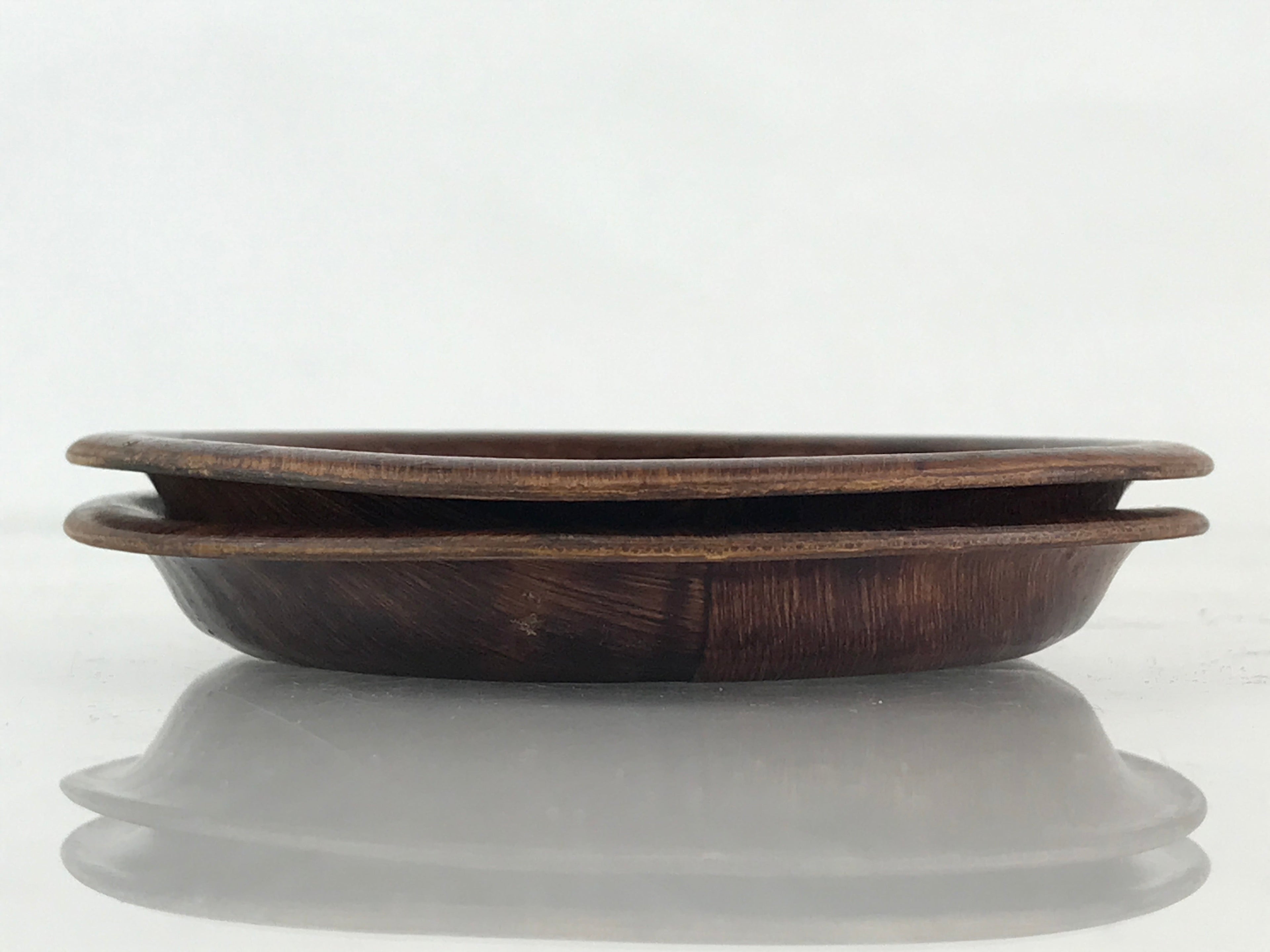 Japanese Wood Patchwork Drink Saucer ２pc Set Vtg Chataku Coaster Brown UR838