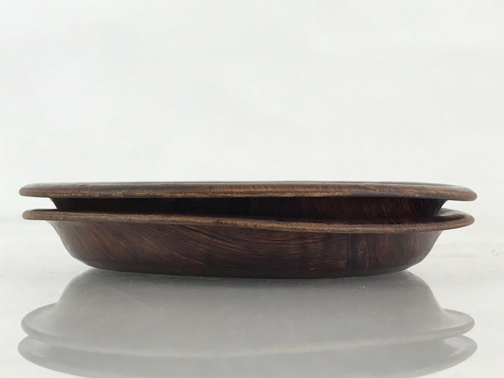 Japanese Wood Patchwork Drink Saucer ２pc Set Vtg Chataku Coaster Brown UR838