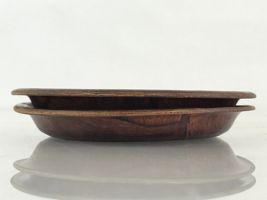 Japanese Wood Patchwork Drink Saucer ２pc Set Vtg Chataku Coaster Brown UR838
