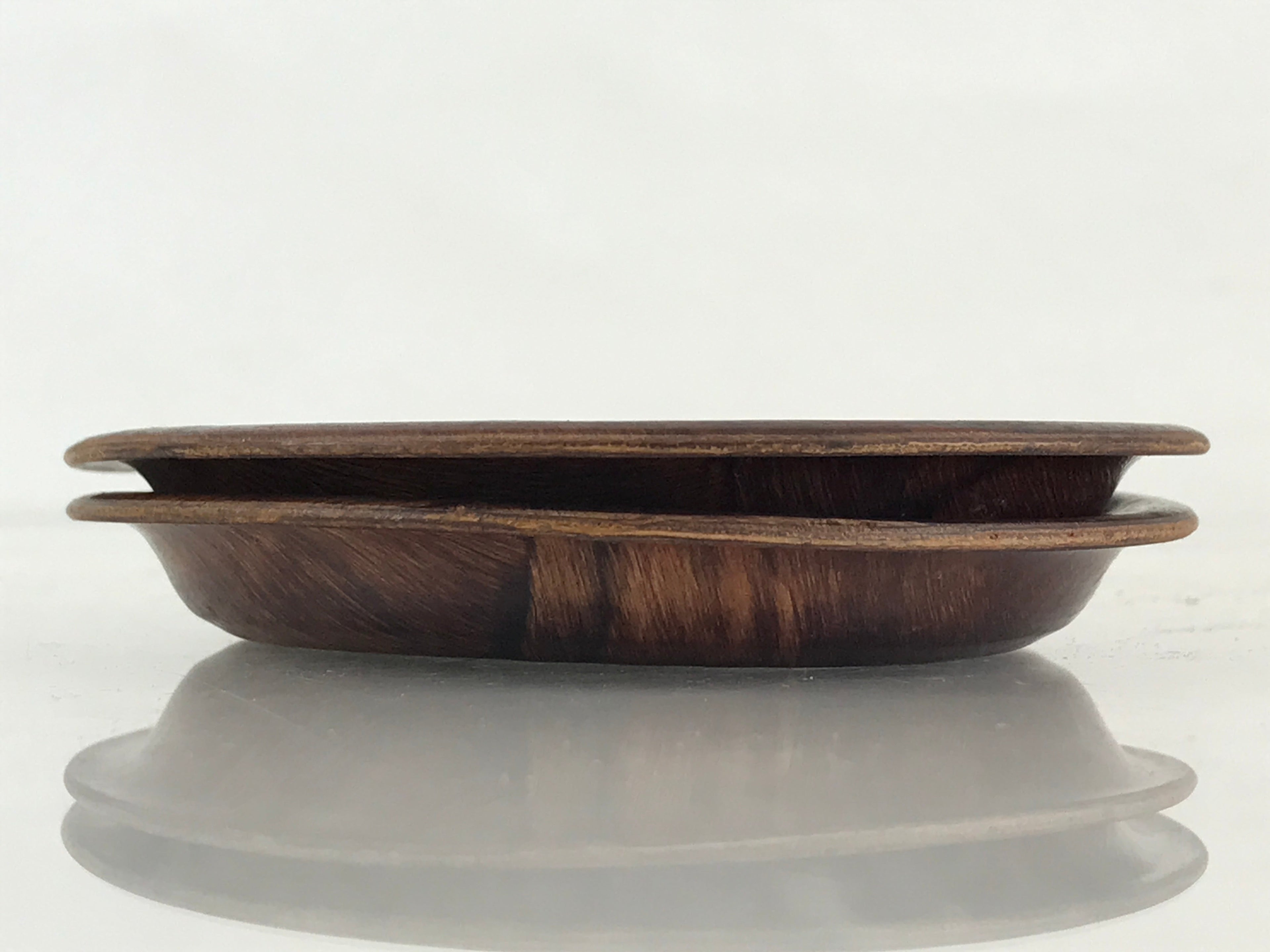 Japanese Wood Patchwork Drink Saucer ２pc Set Vtg Chataku Coaster Brown UR838