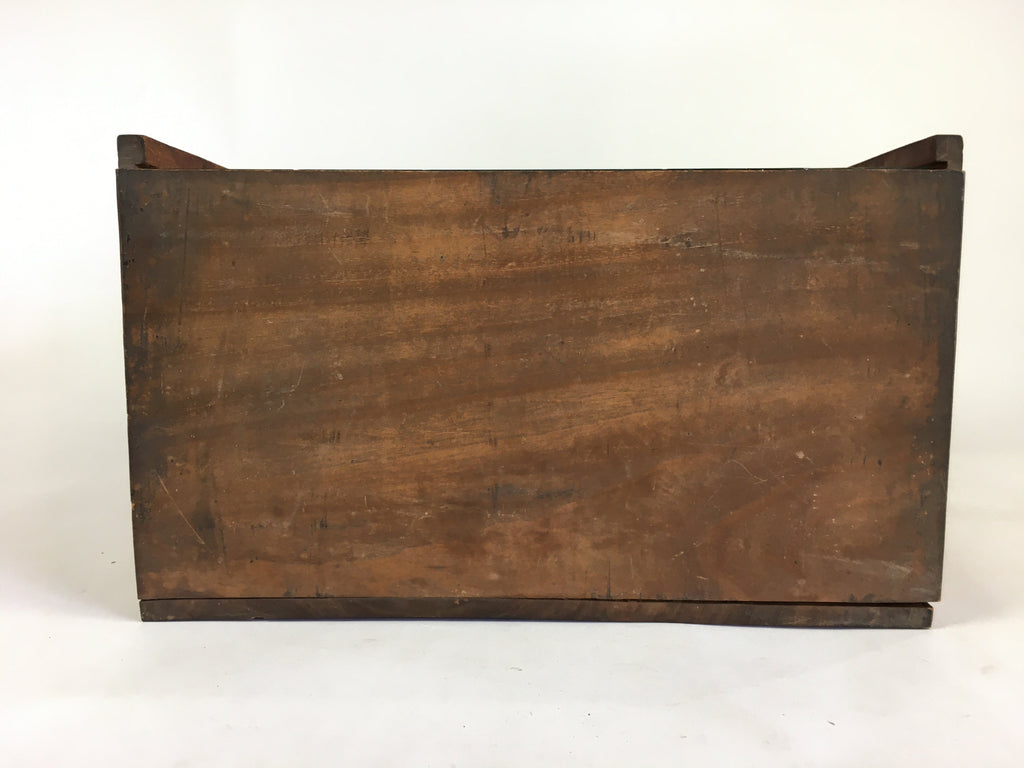 Japanese Wood Shelf Vtg Glass Slide Panel Display box Brown Doll Figurine T305
