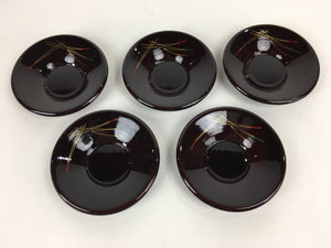 Japanese Wood lacquer Aizu-Nuri Drink Saucer 5pc Set Vtg Chataku Coaster UR604