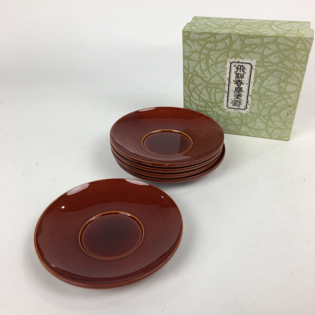 Japanese Wood lacquer Shunkei-Nuri Drink Saucer 5pc Set Vtg Chataku Coaster UR60