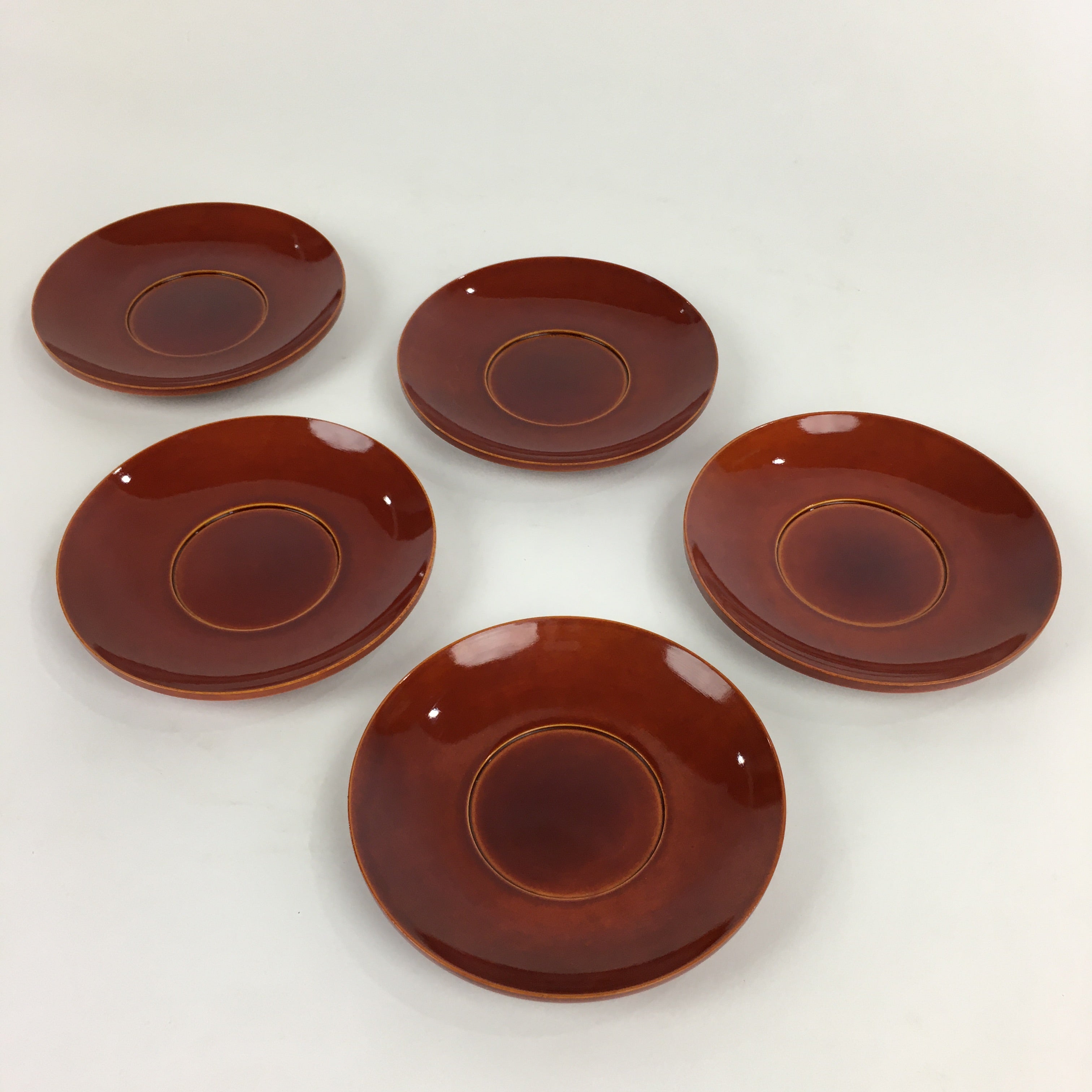 Japanese Wood lacquer Shunkei-Nuri Drink Saucer 5pc Set Vtg Coaster LWB48