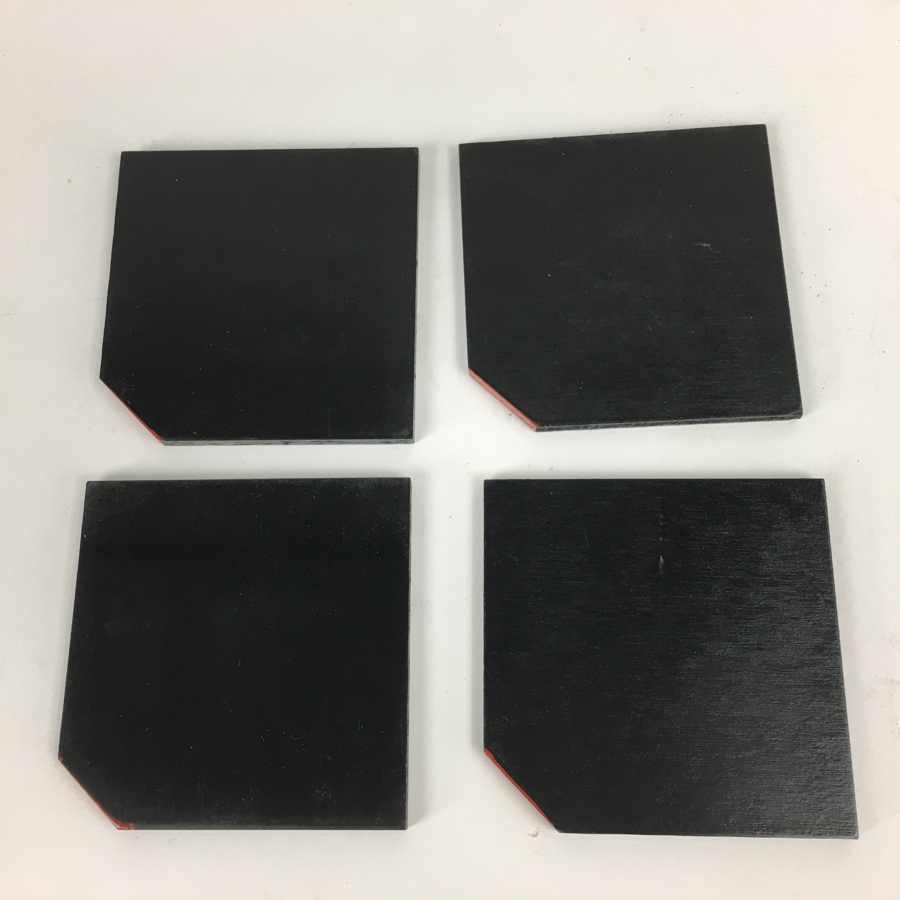 Japanese Wood lacquered Drink Saucer 4pc Set Vtg Chataku Coaster Black UR620