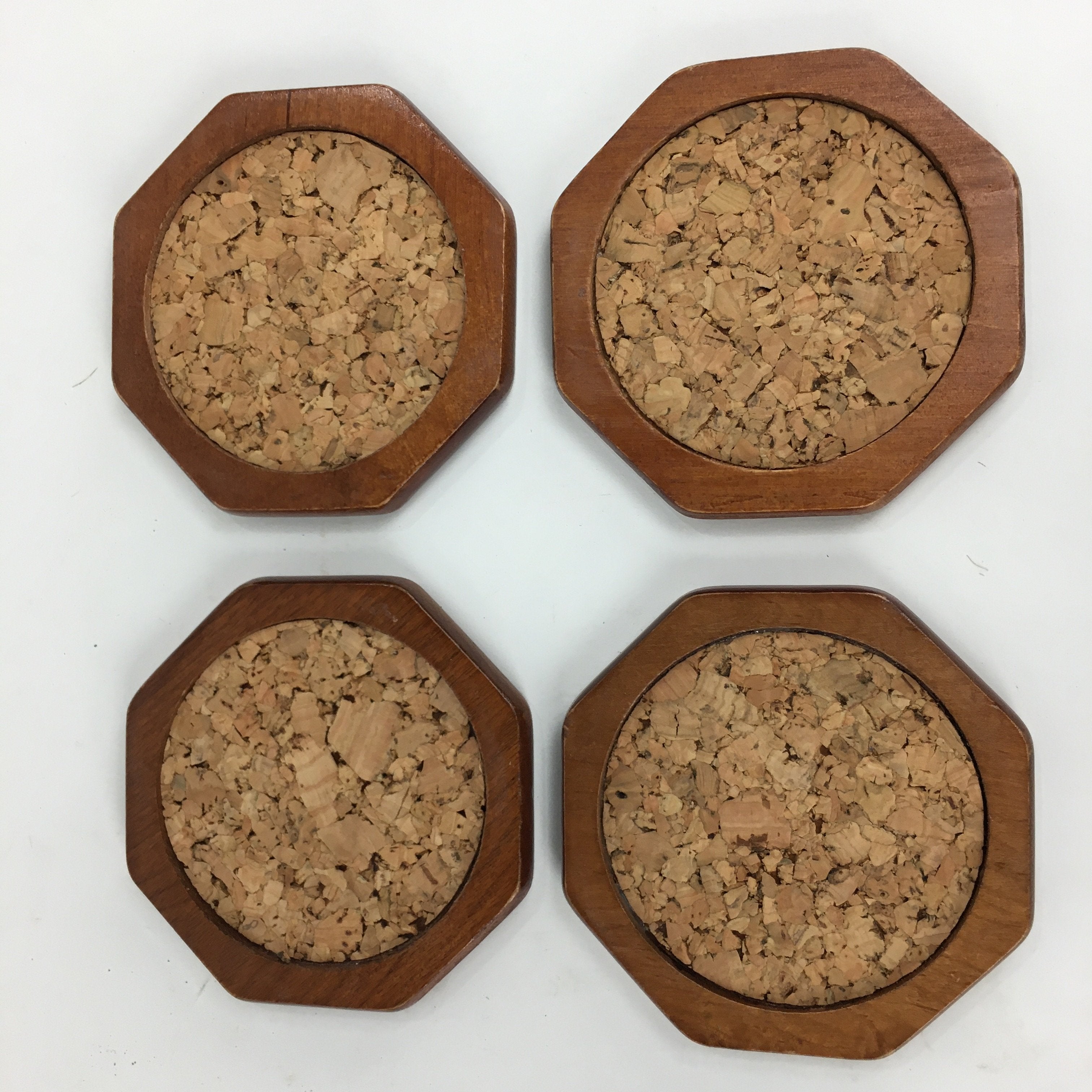 Japanese Wood lacquered Drink Saucer 5pc Set Vtg Chataku Coaster Brown UR589