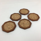 Japanese Wood lacquered Drink Saucer 5pc Set Vtg Chataku Coaster Brown UR589
