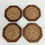 Japanese Wood lacquered Drink Saucer 5pc Set Vtg Chataku Coaster Brown UR590