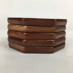 Japanese Wood lacquered Drink Saucer 5pc Set Vtg Chataku Coaster Brown UR590