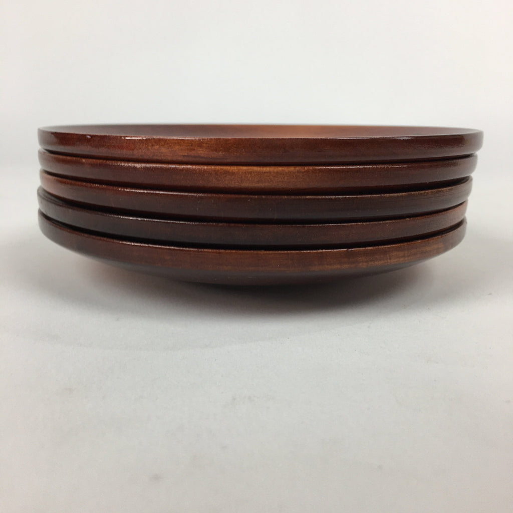 Japanese Wood lacquered Drink Saucer 5pc Set Vtg Chataku Coaster Brown UR594
