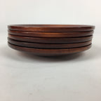 Japanese Wood lacquered Drink Saucer 5pc Set Vtg Chataku Coaster Brown UR594