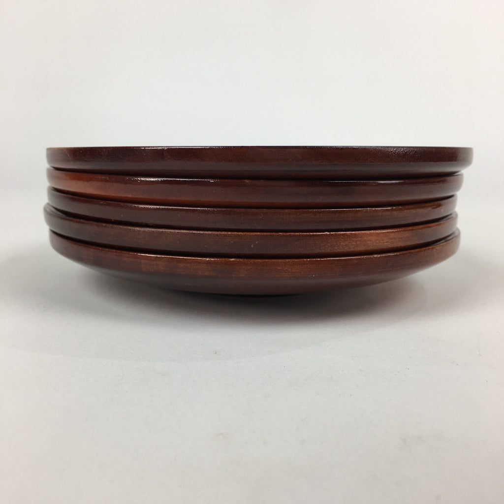 Japanese Wood lacquered Drink Saucer 5pc Set Vtg Chataku Coaster Brown UR594