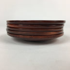 Japanese Wood lacquered Drink Saucer 5pc Set Vtg Chataku Coaster Brown UR594