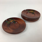 Japanese Wood lacquered Drink Saucer 5pc Set Vtg Chataku Coaster Brown UR594