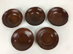 Japanese Wood lacquered Drink Saucer 5pc Set Vtg Chataku Coaster Brown UR595