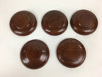 Japanese Wood lacquered Drink Saucer 5pc Set Vtg Chataku Coaster Brown UR595